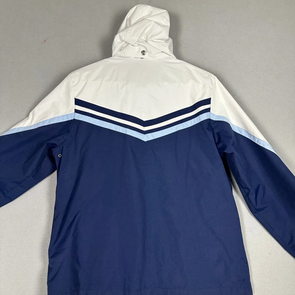 ZeroXposur Windbreaker Mens Medium Navy White Striped Hooded Mesh Lined EUC